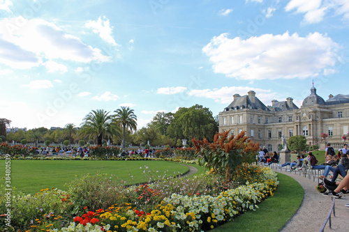 Tourists resting at the Luxembourg Garden, in Paris, France.