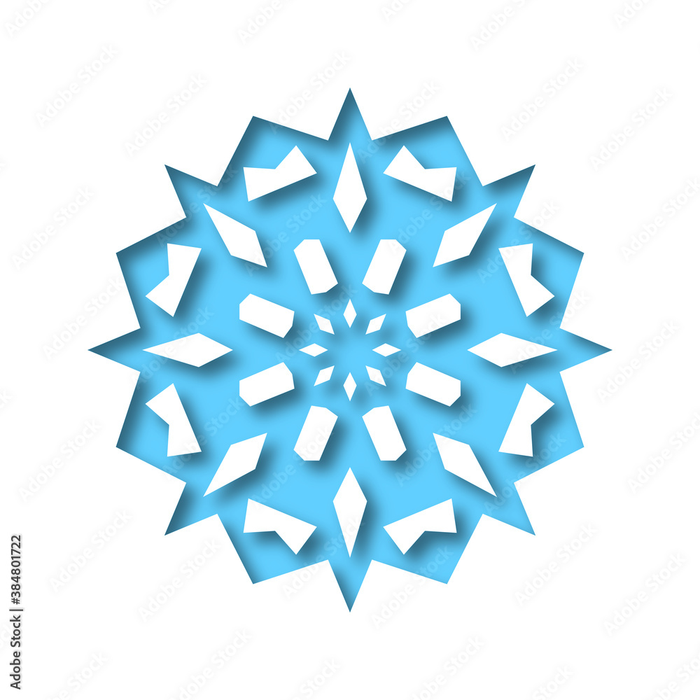 Vector blue snowflake in papercut style with inner shadow. Element for use in decorating illustrations. Vector blue snowflake in papercut style with inner shadow. Element for use in decorating illustrations.