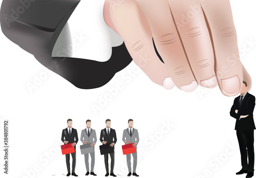 hand of person takes human figure by the head