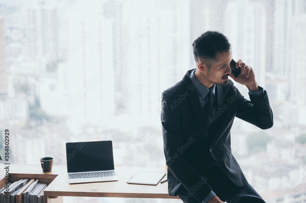The businessman is stressed by economic problems. The businessman is stressed by economic problems.