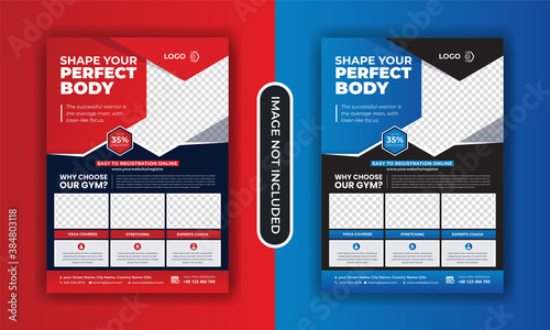 Fitness and gym flyer template. Creative abstract fitness and gym flyer template. Fitness Club Gym, body building and gym flyer template. Modern fitness and gym Flyer collection.