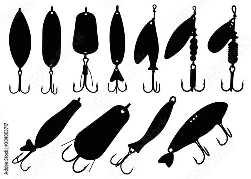 A set of predatory fish bait. Fishing lures in assortment.