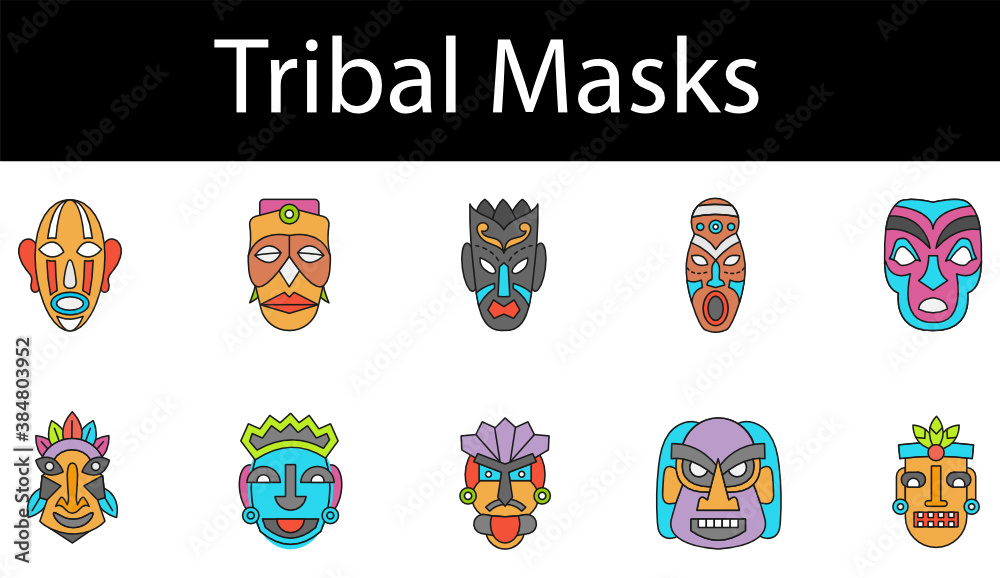 african ethnic tribal ritual masks of different shape isolated Vector Icon Design, Ritual and ceremonial masks Concept Design, Animals and Feminine beauty Ancestor Signs