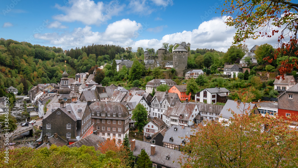 Cityscape of Monschau, Eifel, Germany.
