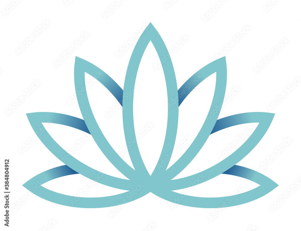 Lotus blossom icon, isolated on white background. Flower logo, symbol. Cosmetic, fashion, beauty logol in flat style with shadows. Vector color illustration.