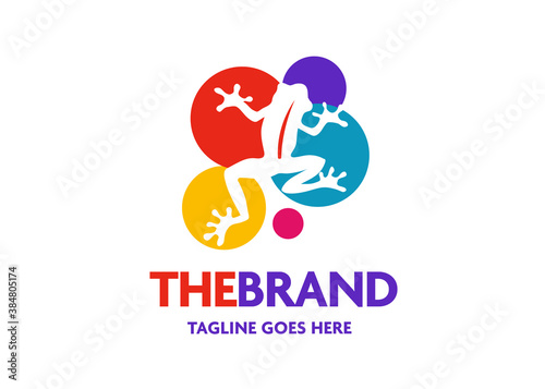 frog silhouette with circle color background vector logo illustration
