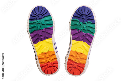 Kids colorful casual shoes sole isolated on white background.
