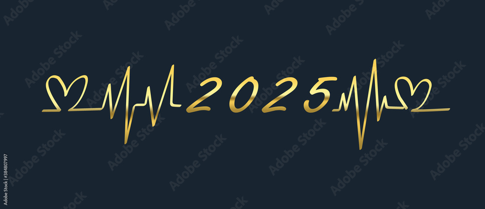 Fototapeta premium 2025, with heart and heart rate Ecg.health context 2025.2025, new year.