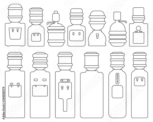 Water cooler vector outline set icon. Vector illustration bottle on white background. Isolated outline set icon water cooler.