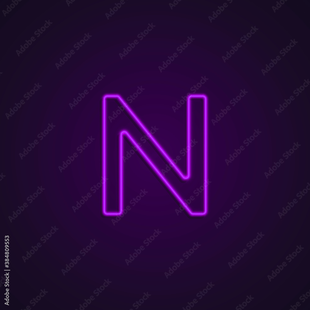 Bright Neon Font with fluorescent pink tubes. Large capital letter N. Night Show Alphabet. Bright Neon Font with fluorescent pink tubes. Large capital letter N. Night Show Alphabet.