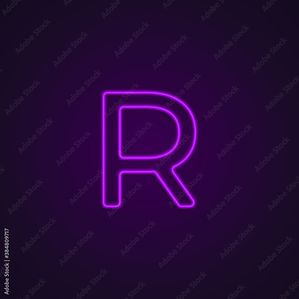 Bright Neon Font with fluorescent pink tubes. Large capital letter R. Night Show Alphabet. Bright Neon Font with fluorescent pink tubes. Large capital letter R. Night Show Alphabet.