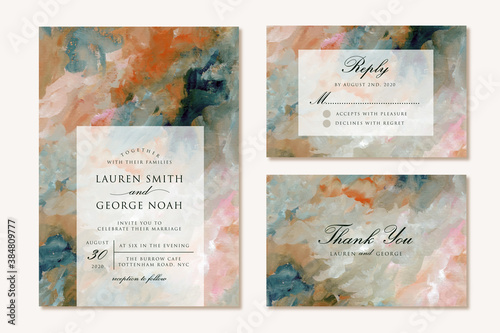 wedding invitation set with modern abstract painting background