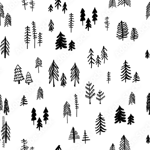 Cute hand drawn forest seamless hand drawn vector pattern