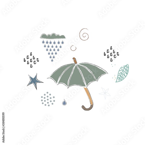 Cute Winter Icon with Umbrella. Hand Drawn Scandinavian Style. Vector Illustration