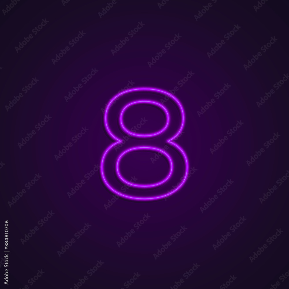 Bright Neon Font with fluorescent pink tubes. Number 8. Night Show Alphabet. Bright Neon Font with fluorescent pink tubes. Number 8. Night Show Alphabet.