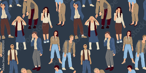 Different people in frustrated feelings, depression and frustration. Negative emotions. Creative burnout. Vector illustration