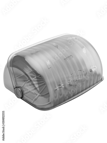 grey plastic bread box with transparent lid