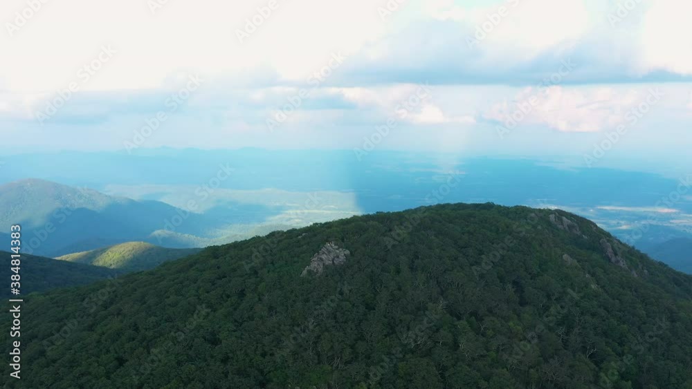 Mount Pleasant during a summer afternoon. An aerial shot (dolly in.) Located in the George Washington National Forest in the Blue Ridge Mountains in Amherst County, Virginia. Mount Pleasant during a summer afternoon. An aerial shot (dolly in.) Located in the George Washington National Forest in the Blue Ridge Mountains in Amherst County, Virginia.