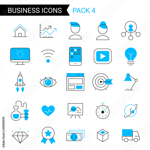 Vector set of different blue business icon with space ship and light bulb