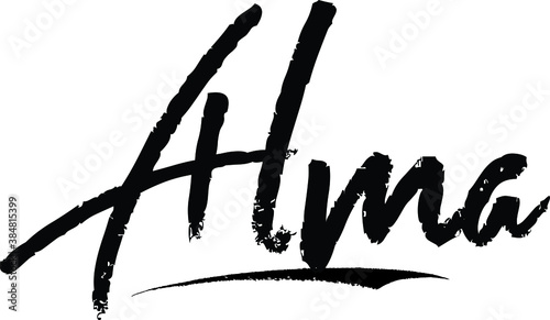 Alma-Female name Modern Brush Calligraphy on White Background