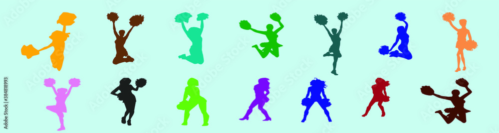 set of cheerleader teams cartoon icon design template with various models. vector illustration isolated on blue background set of cheerleader teams cartoon icon design template with various models. vector illustration isolated on blue background