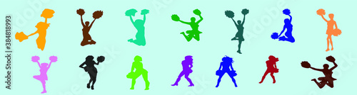 set of cheerleader teams cartoon icon design template with various models. vector illustration isolated on blue background
