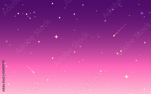 Pixel art star sky at sunset time.