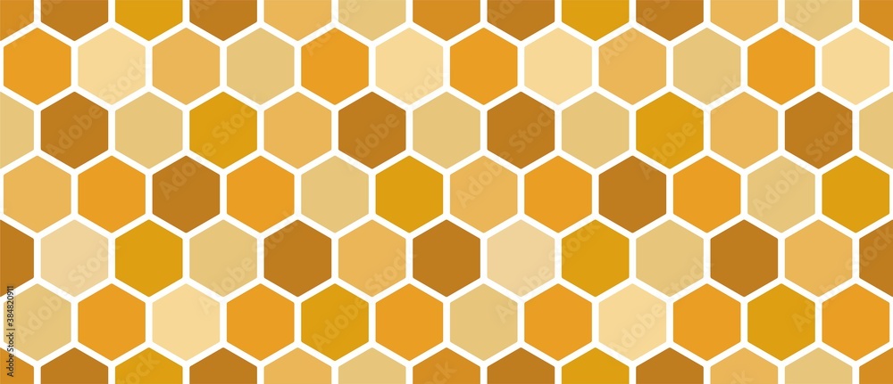 Yellow honeycomb seamless pattern. Orange hexagons. Abstract background of honey bee honeycomb. Vector illustration Yellow honeycomb seamless pattern. Orange hexagons. Abstract background of honey bee honeycomb. Vector illustration