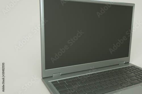 Big new gray laptop closeup side view, blank screen, mock up for posting information, 3d rendering