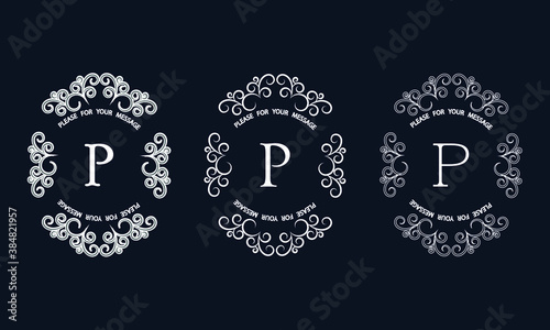 Set of elegant monograms with letter P. Exquisite ornament, logo, invitation template, label, business.