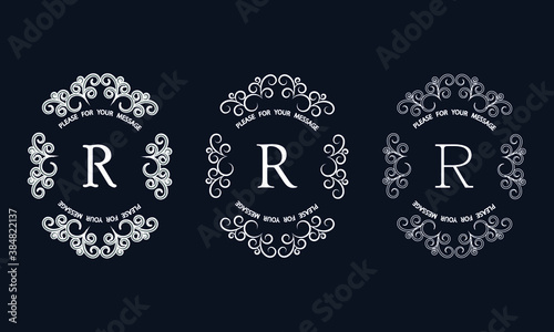 Set of elegant monograms with letter R. Exquisite ornament, logo, invitation template, label, business.