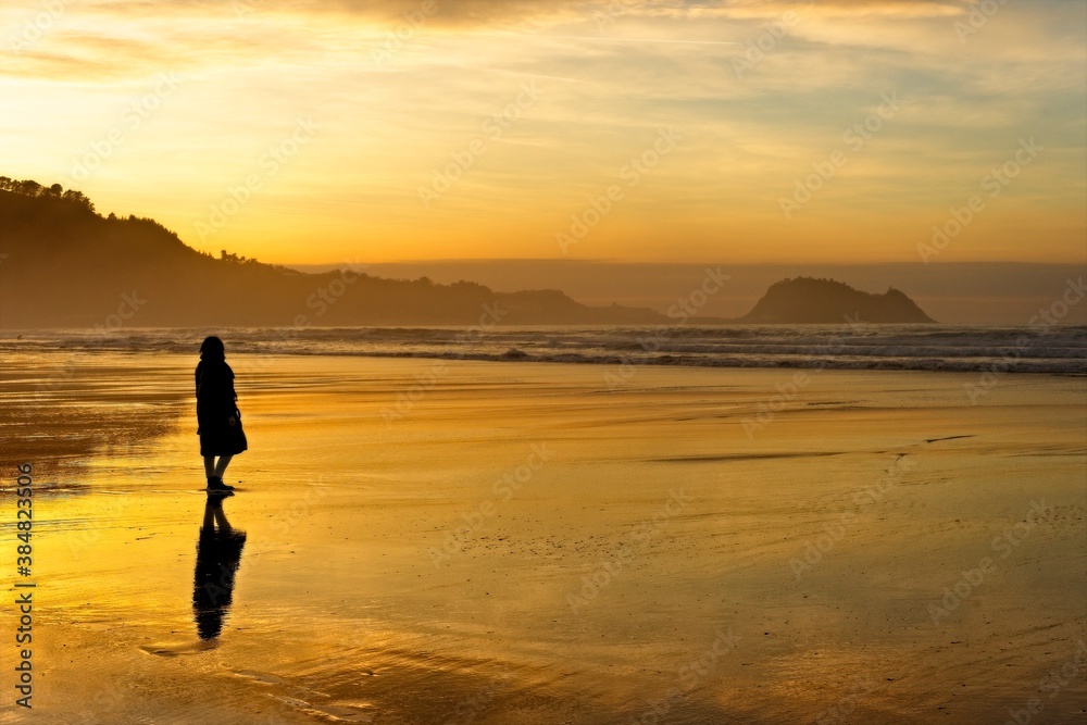 Sunset at Zarautz beach in the Basque Country