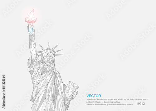  Statue of Liberty .New York landmark. American symbol. low poly black lines and dots. Vector illustration.