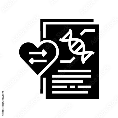 dna research for heart transplant glyph icon vector. dna research for heart transplant sign. isolated contour symbol black illustration