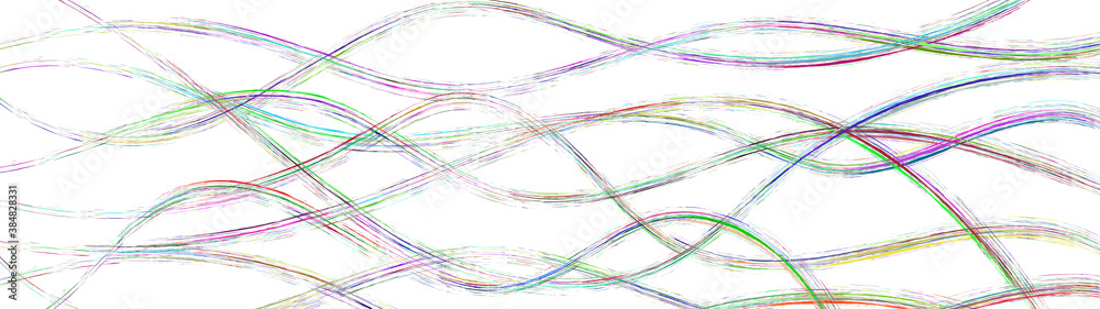 Abstract background of wavy intertwining colored lines on white