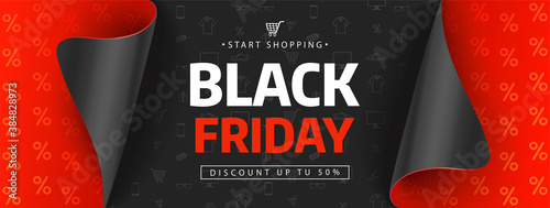 Black friday sale design template. Black Friday sale inscription on shopping icons. Vector illustration