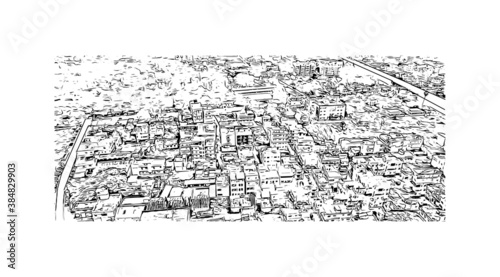 Building view with landmark of Bhagalpur is a city of historical importance on the southern banks of the river Ganges. Hand drawn sketch illustration in vector.