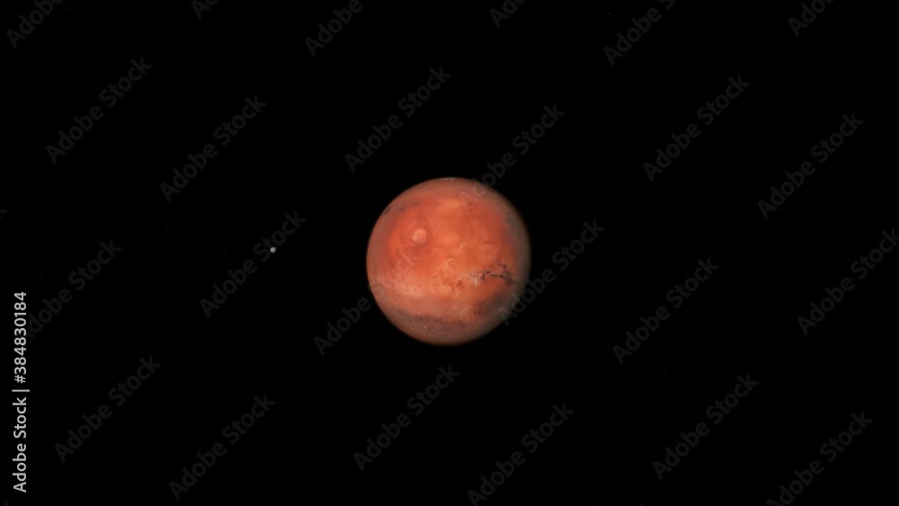 Planète Mars et ses deux lunes phobos et deimos. Animation 3D 4K. Texture fournies par la Nasa.
