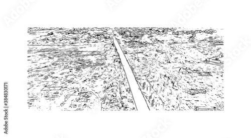 Building view with landmark of Bhagalpur is a city of historical importance on the southern banks of the river Ganges. Hand drawn sketch illustration in vector.