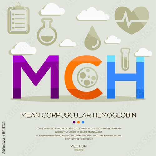 MCH mean (mean corpuscular hemoglobin) medical acronyms ,letters and icons ,Vector illustration.
