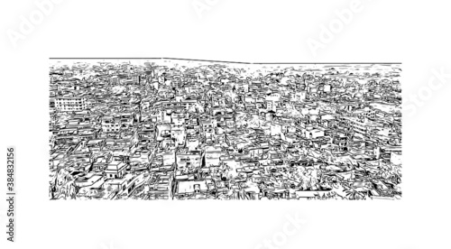 Building view with landmark of Bhagalpur is a city of historical importance on the southern banks of the river Ganges. Hand drawn sketch illustration in vector.