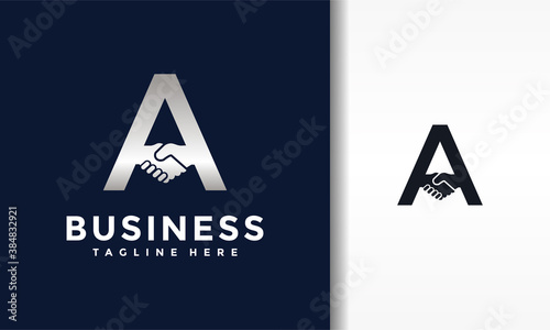 letter A shake hands logo