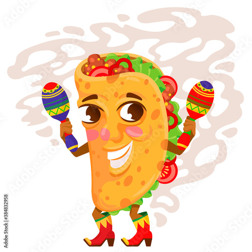 Cartoon Color Character Tacos Mexican Food. Vector