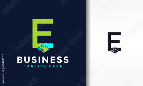 letter E shake hands logo