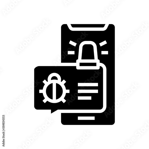 phone message with virus alarm glyph icon vector. phone message with virus alarm sign. isolated contour symbol black illustration