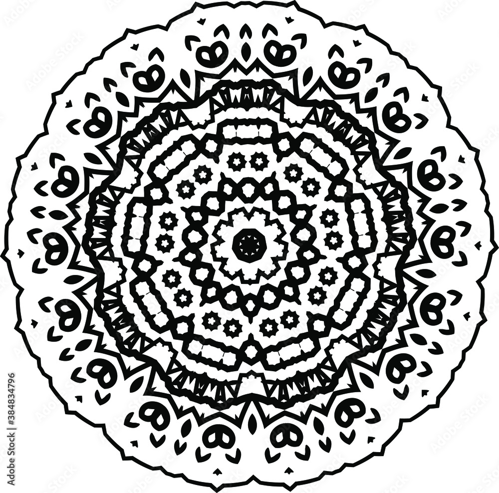 Mandala isolated on white background. Abstract pattern vector illustration. Retro black and white texture. Ornamental diwali pattern.