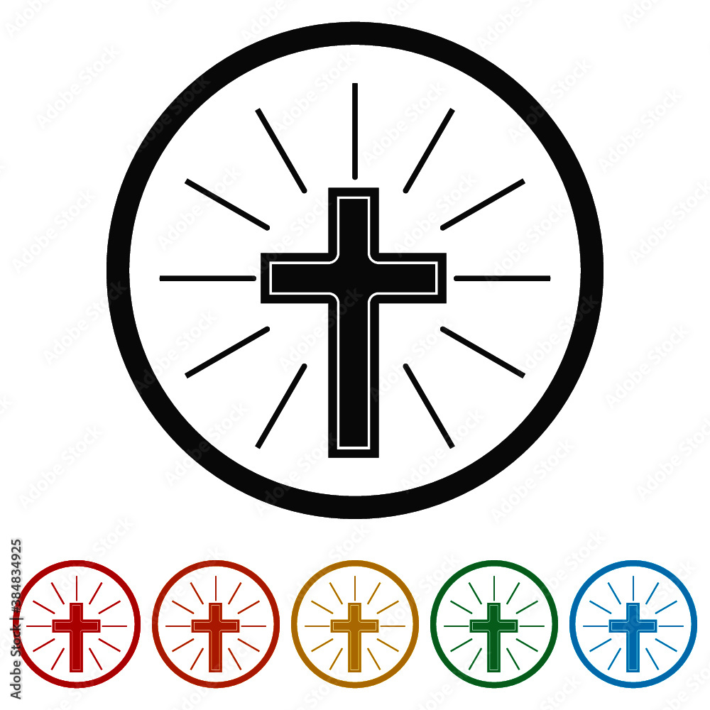 Obraz premium Christian cross ring icon, color set
