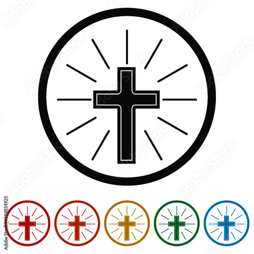 Christian cross ring icon, color set