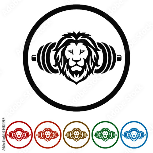 Lion barbell ring icon, color set