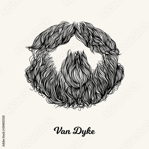 Van Dyke beard and mustache. Simple linear Illustration with fashionable men hairstyle. Contour vector background with isolated element for barber shop decor, prints, t-shirts, posters